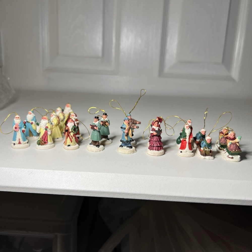 20-Miniature‎ Christmas Ornaments hand-painted Victorian Style Santa And Carol